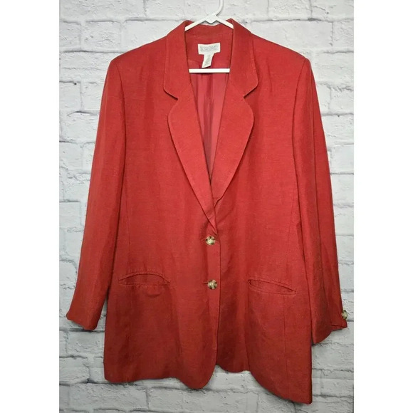 Vintage Lands End women’s coral linen blend casual office blazer size 18. - Picture 1 of 6